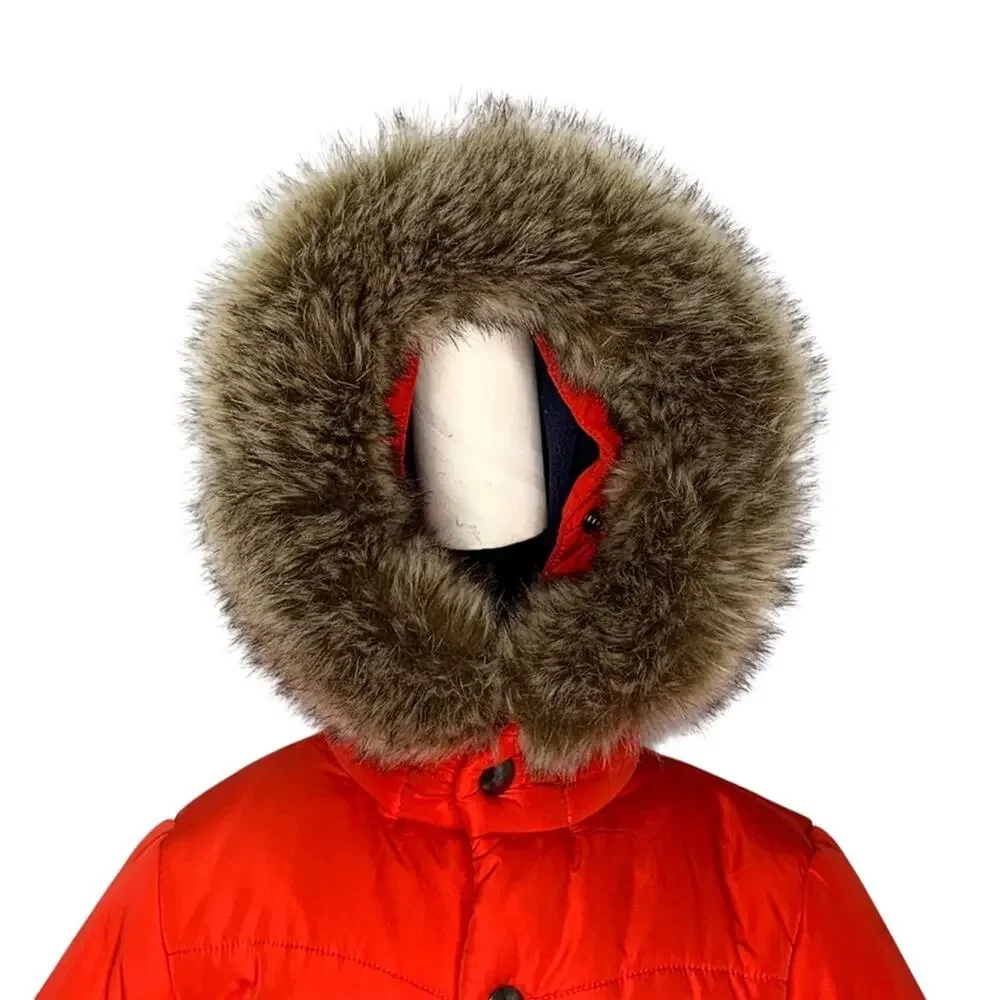 Mon Petit Manteau by Cyrillic Puffer Jacket Orange Blue Fleece Lining